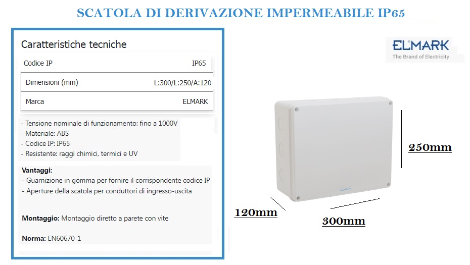 Cassetta di derivazione IP65 20x15 cm